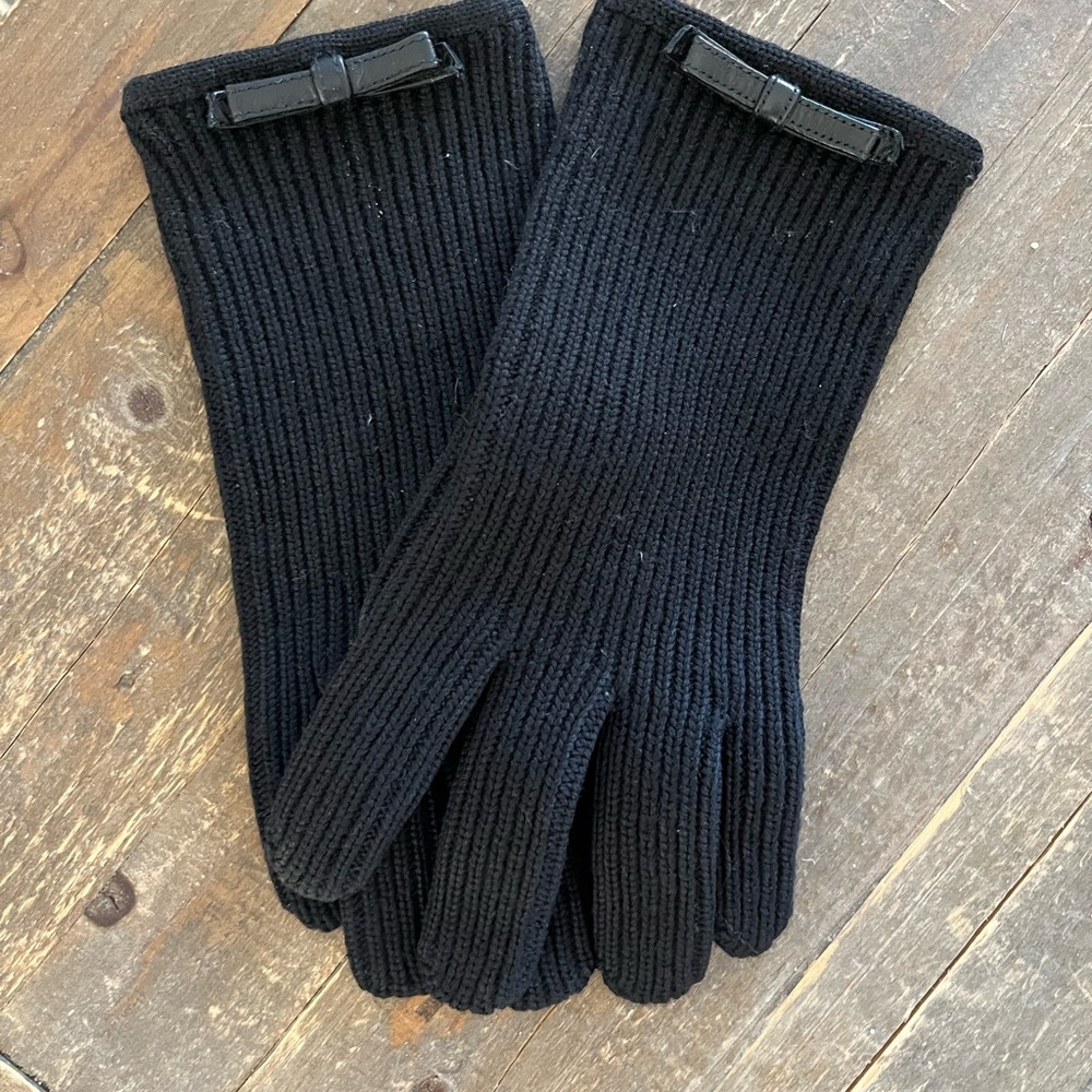 Coach Black Ribbed Gloves with Bow Detail